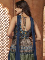 Peacock Blue Gajji Silk Readymade Sharara Suit